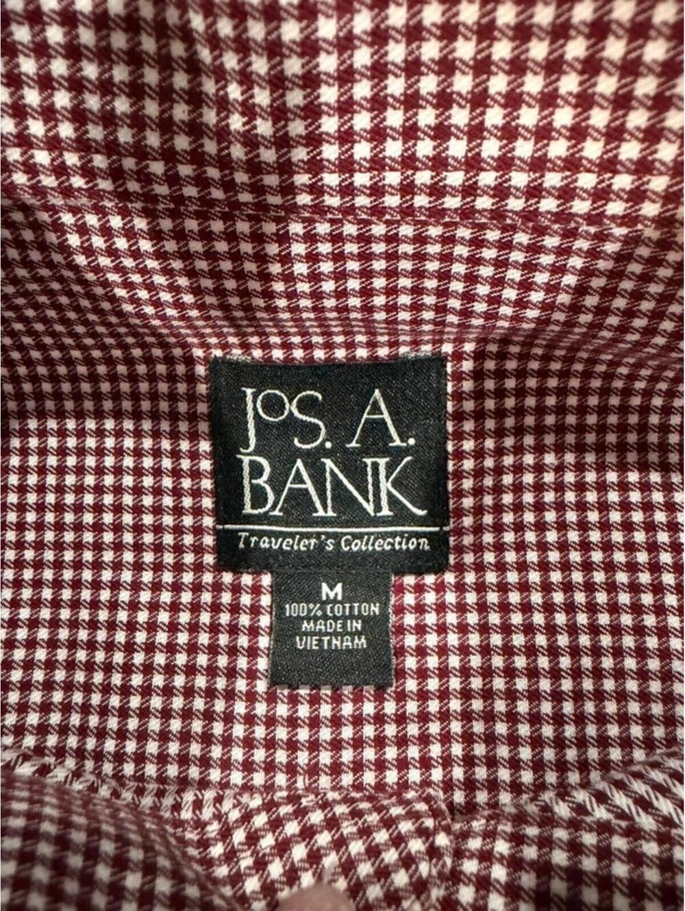 JOS. A Bank  Red Gingham Button Down Shirt Mens Medium Preppy Cotton - Picture 3 of 6